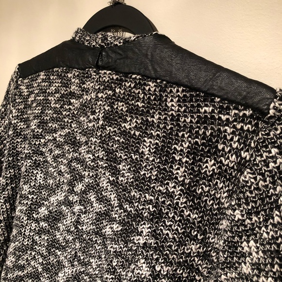 B&W Knit Faux Leather Cardigan - Picture 5 of 12